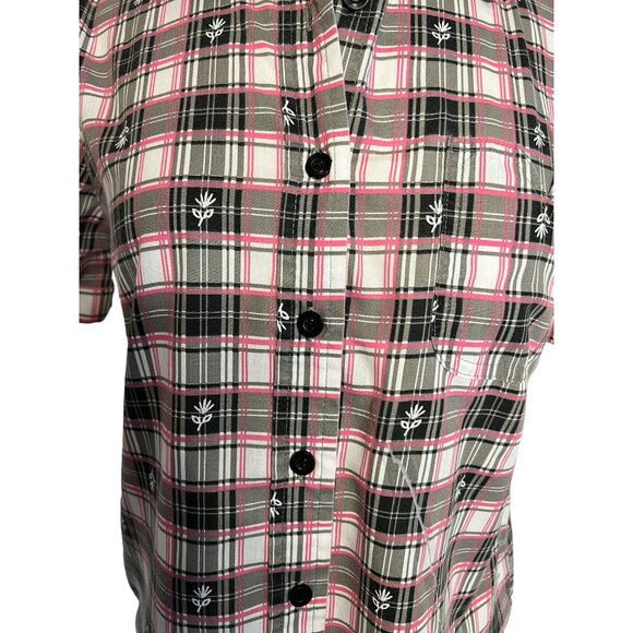 Adriana Delafield blouse medium short sleeve pink black pocket collar  FLAW - Picture 12 of 16